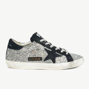 Golden Goose Superstar Silver Glitter & Black Suede Star Sneakers